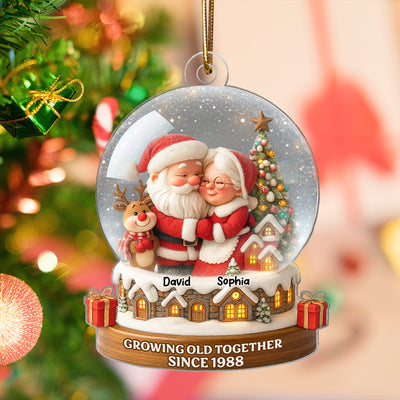 Snow Globe Santa Couple Growing Old Together Personalized Acrylic Ornament, 3D Effect, Christmas Gift for him, Gift for her