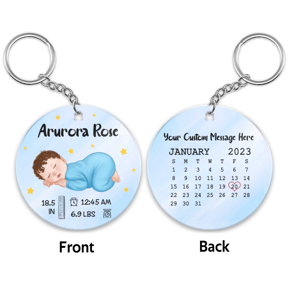 Baby Arrival New Baby Stats New Mom Gift Name Date Of Birth Weight Height Calendar Date Personalized Acrylic Keychain
