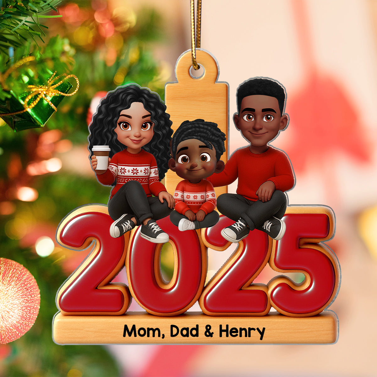 Family Sitting 2025 Personalized Acrylic Ornament, Christmas Decor for Family