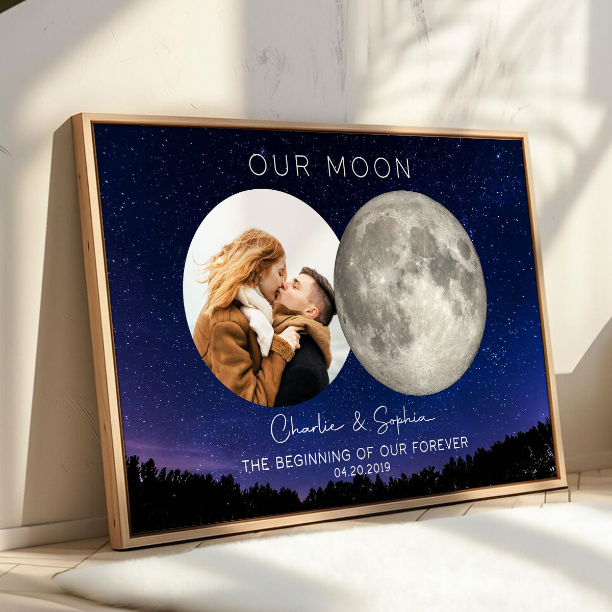 Our Moon Couple Custom Photo Moon Phase Art Anniversary Gift For Him, Gift For Her Wedding Gift Personalized Poster