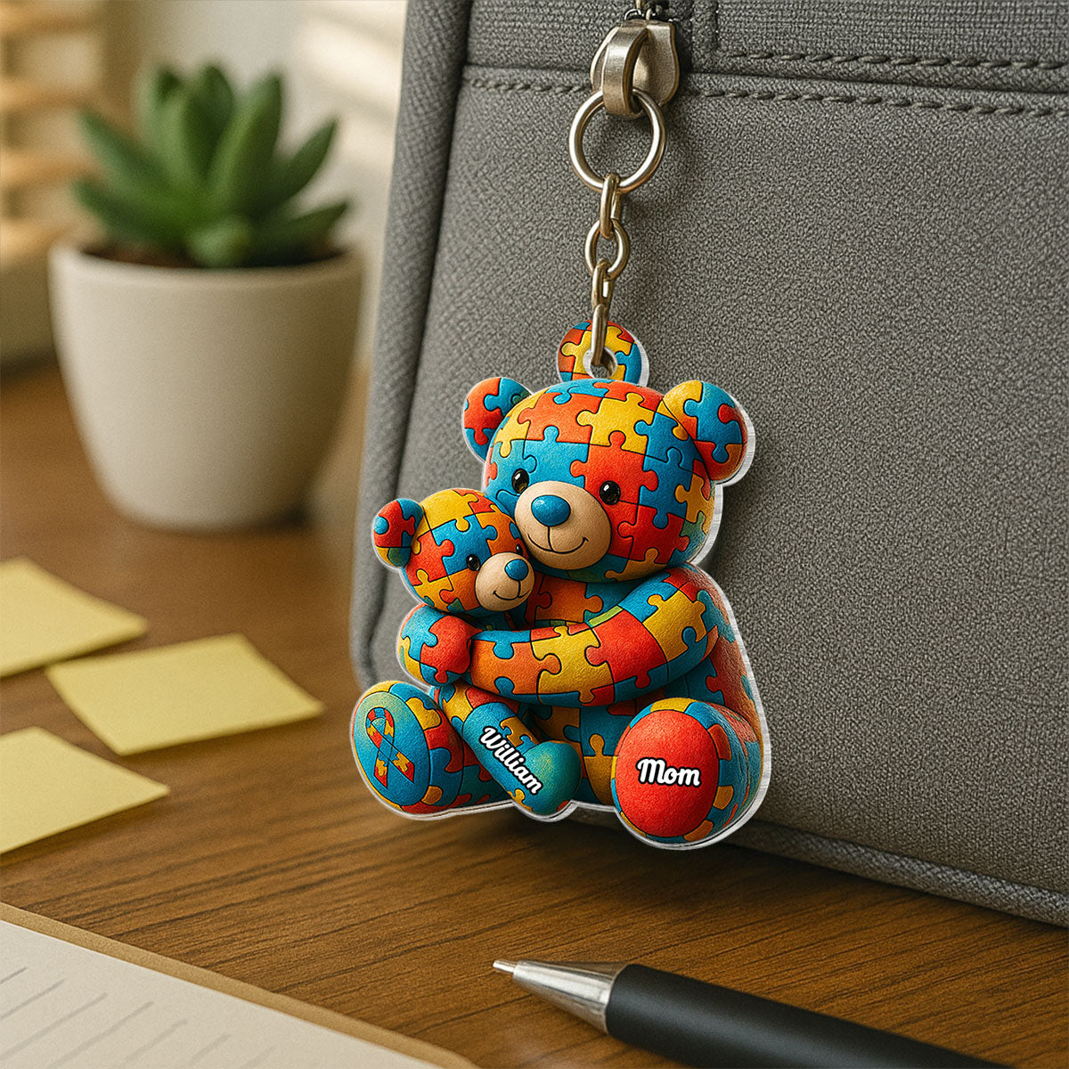 Autism Bear Mom & Kid Autism Awareness Personalized Acrylic Keychain
