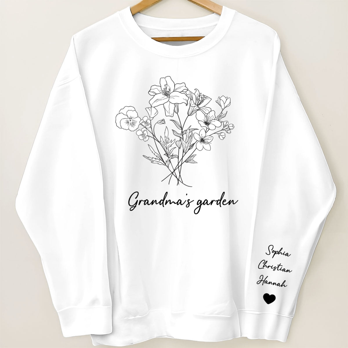 Custom Birth Month Flower Bouquet Grandma Garden Gift Personalized Sleeved Printed Sweatshirt