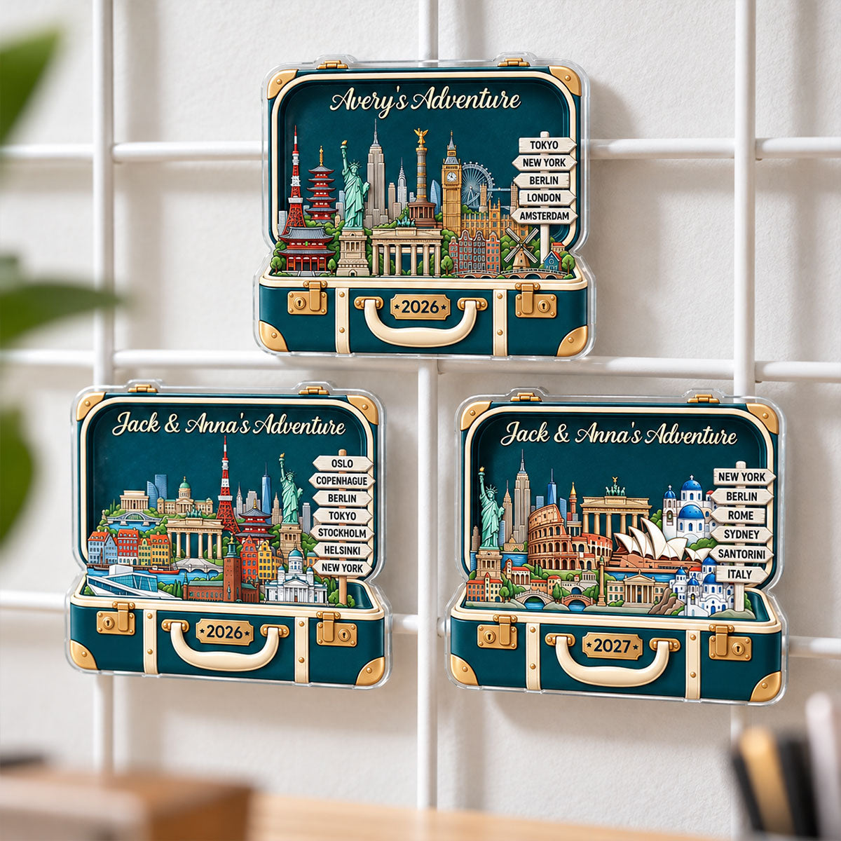 Custom Travel Adventure Suitcase 2D Flat Printed - Personalized Acrylic Fridge Magnet - Traveling Destination Keepsake, Gift For Traveling Lovers