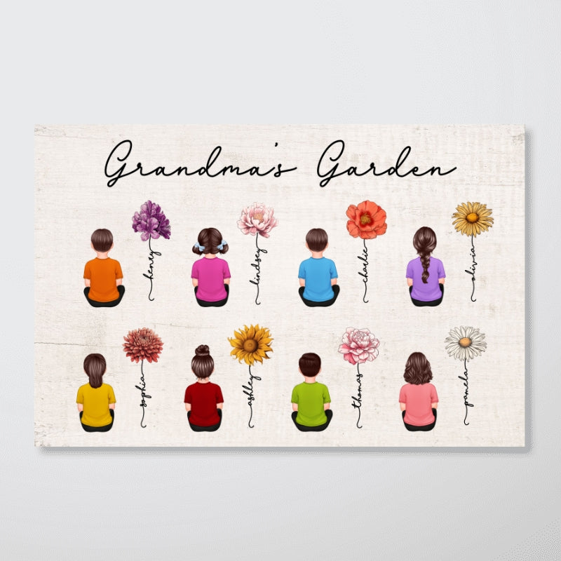 Vintage Flowers Grandma Garden With Grandkids Sitting Personalized Horizontal Poster