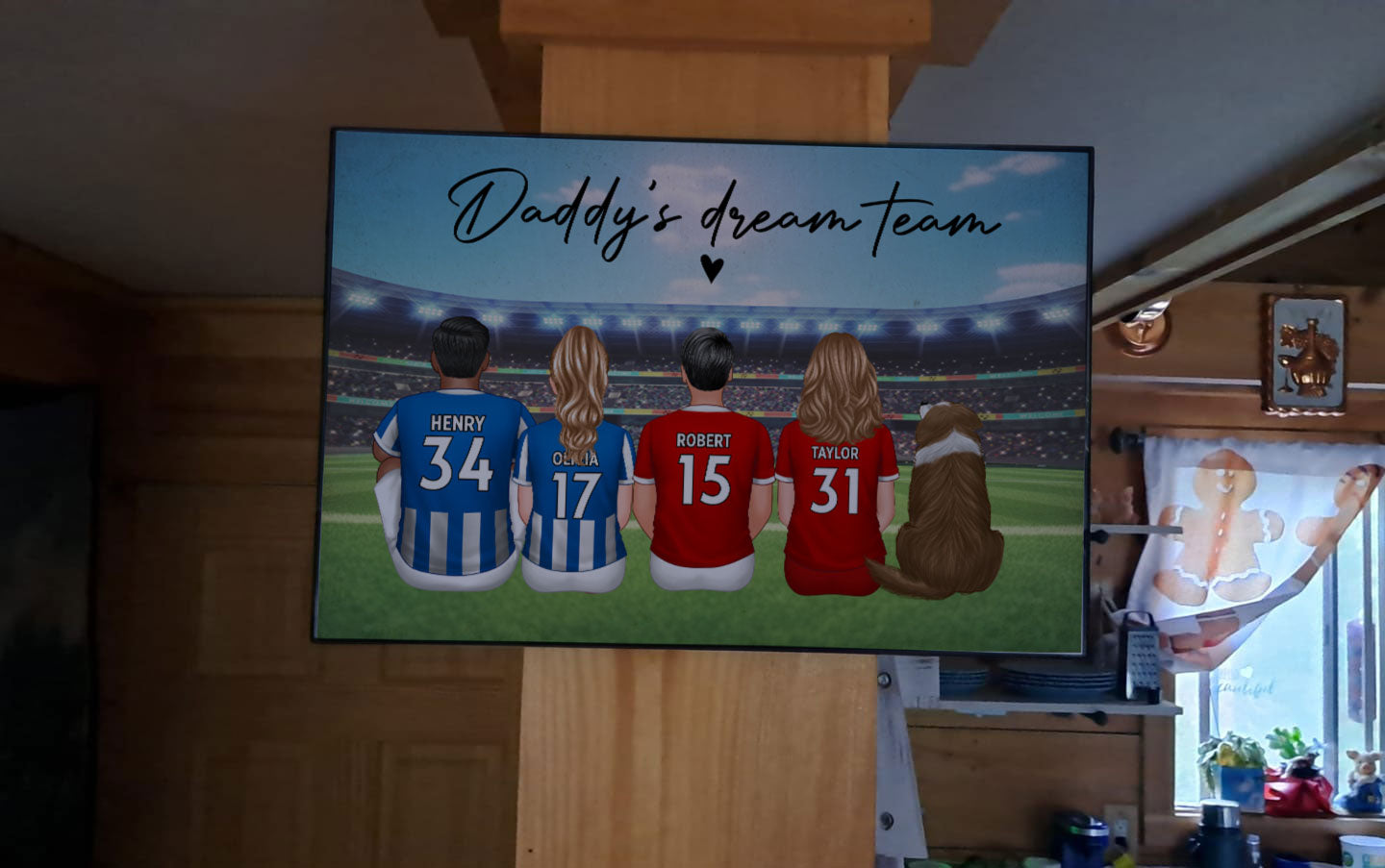 Daddy's Team Soccer Football Family Sitting Personalized Poster, Gift For Family, Dad, Grandpa, Husband