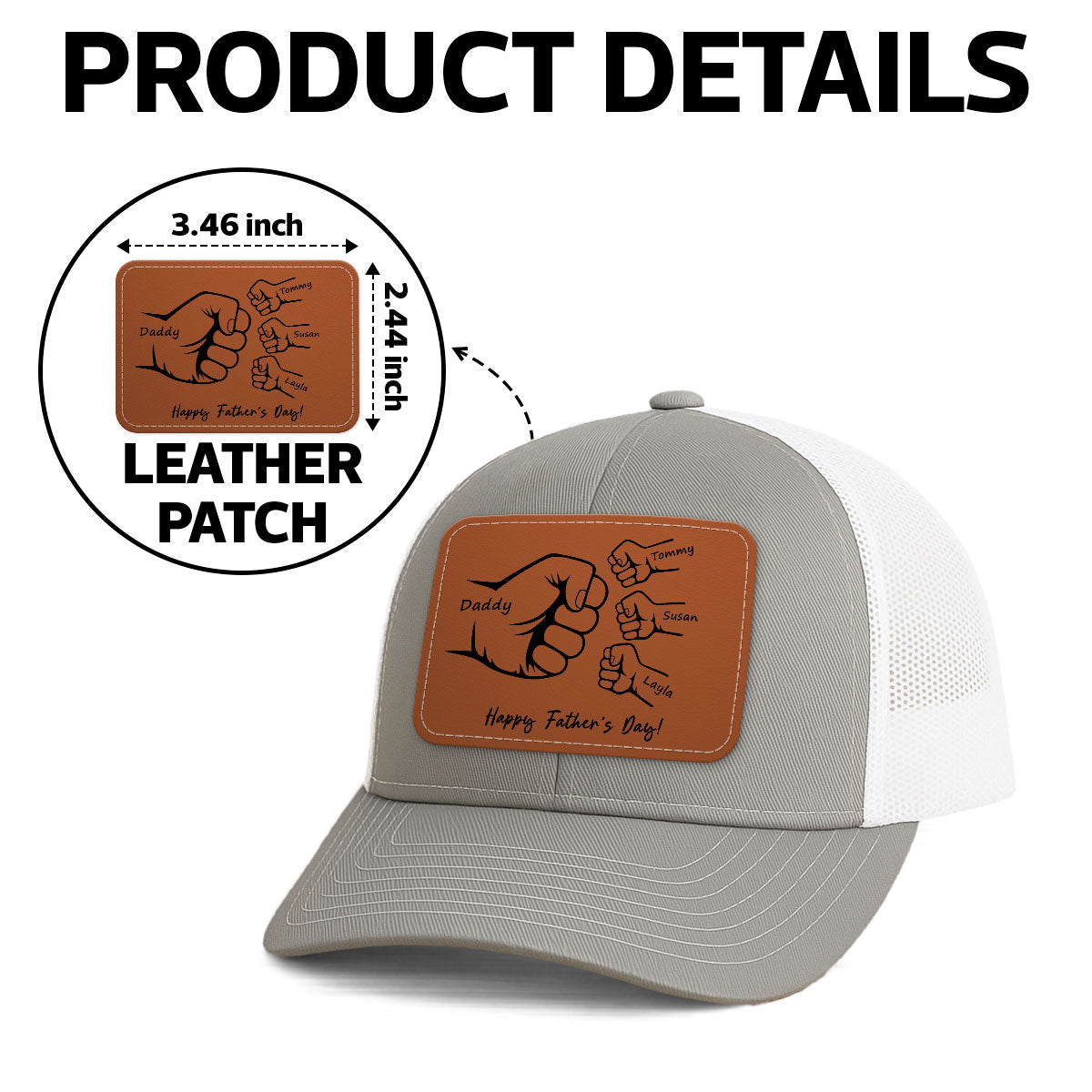 Daddy Grandpa Fist Bump Outline Personalized Leather Patch Hat, Father's Day gift