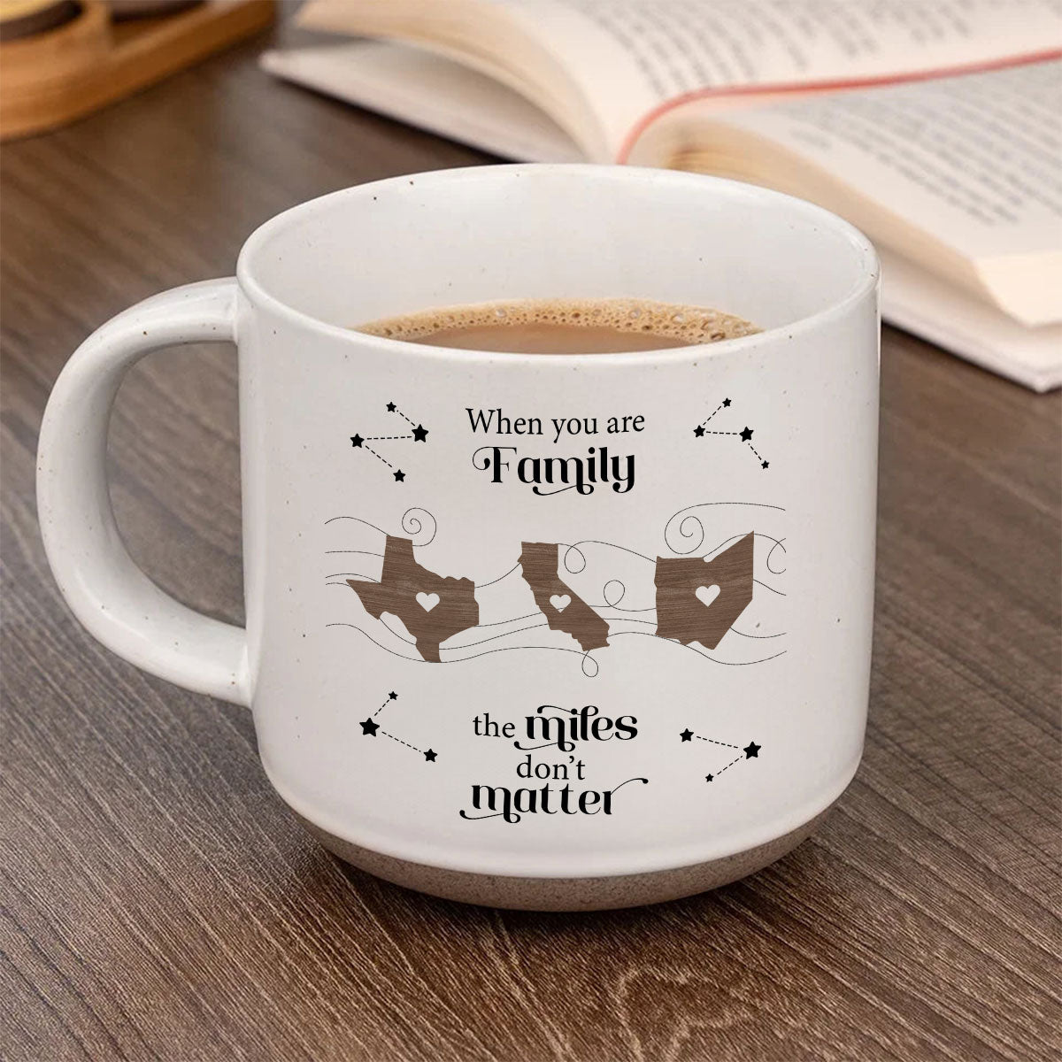 Long Distance Family Friends Siblings Sisters Besties Personalized Pottery Mug, Togetherness Christmas Gift