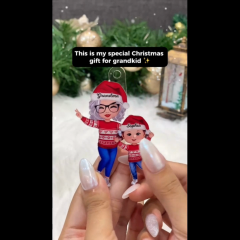 Happy Doll Grandma & Grandkid Christmas Gift For Granddaughter Grandson - Personalized Ornament - Gift For Granddaughter, Grandson