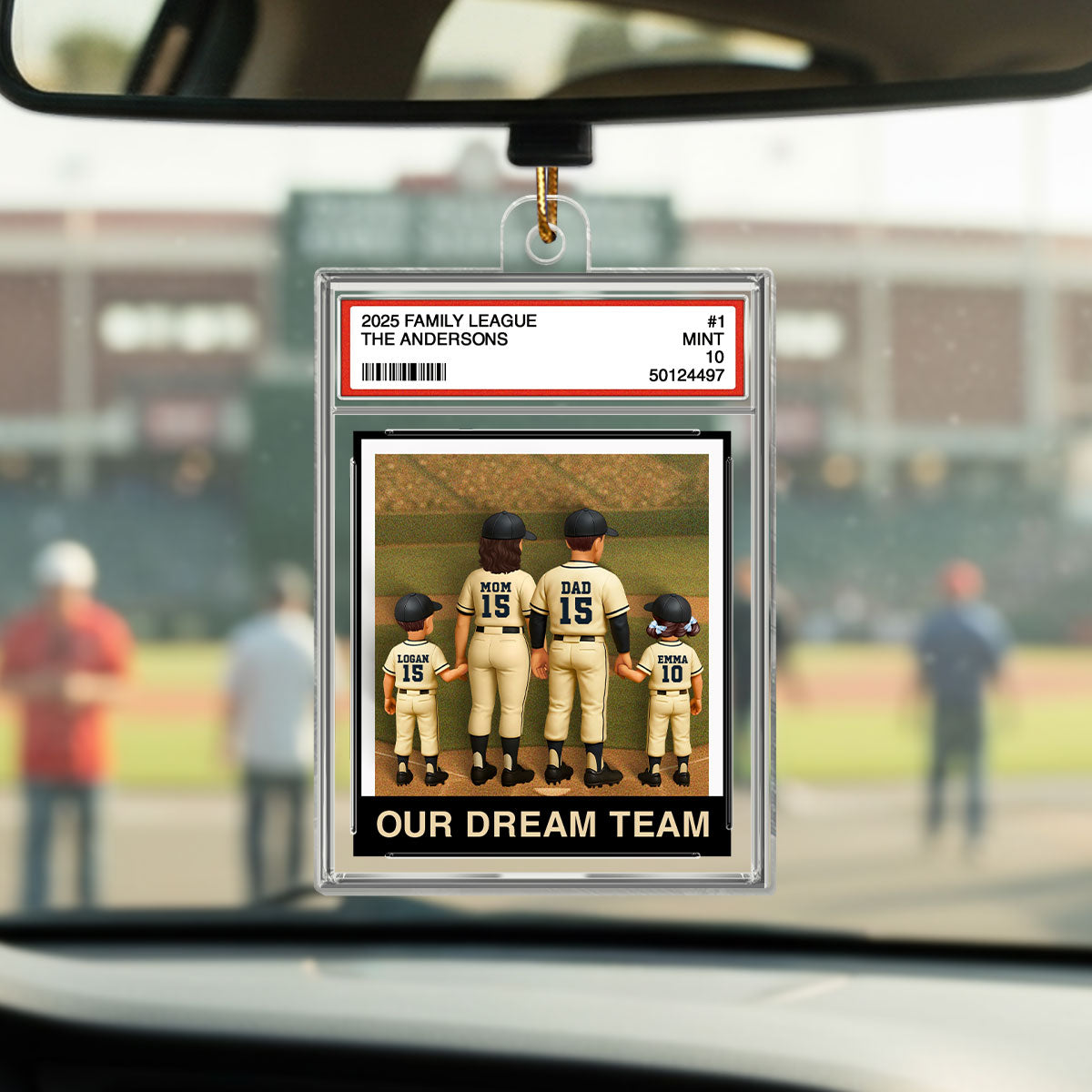 Baseball Family Couple & Kids Trading Card Style - Personalized Acrylic Ornament - Christmas Decor For Baseball Lovers