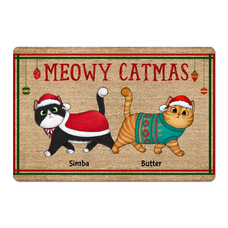 Meowy Catmas Cat Lover Gift Simple Christmas Personalized Doormat
