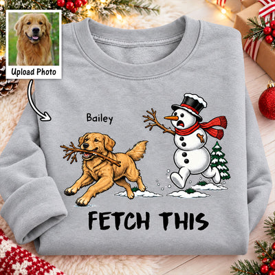 Dog Steal Snowman Hand Running Upload Pet Photo - Personalized Shirt - Funny Christmas Gift For Dog Lovers