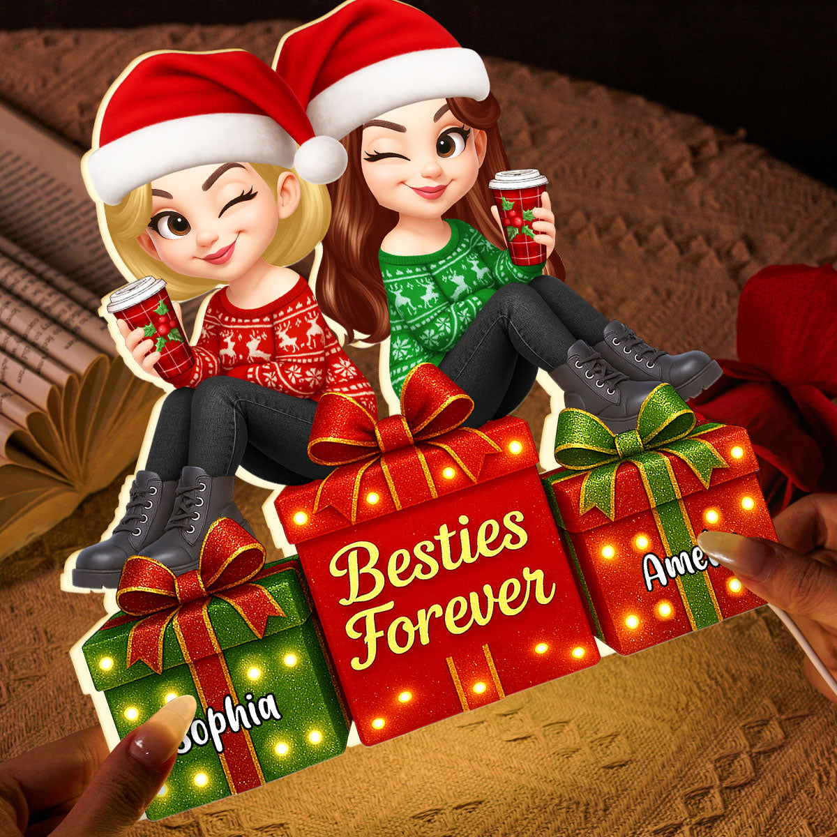 Besties Forever Beautiful Marquee Pattern Effect Christmas Gift Box - Personalized Light Box