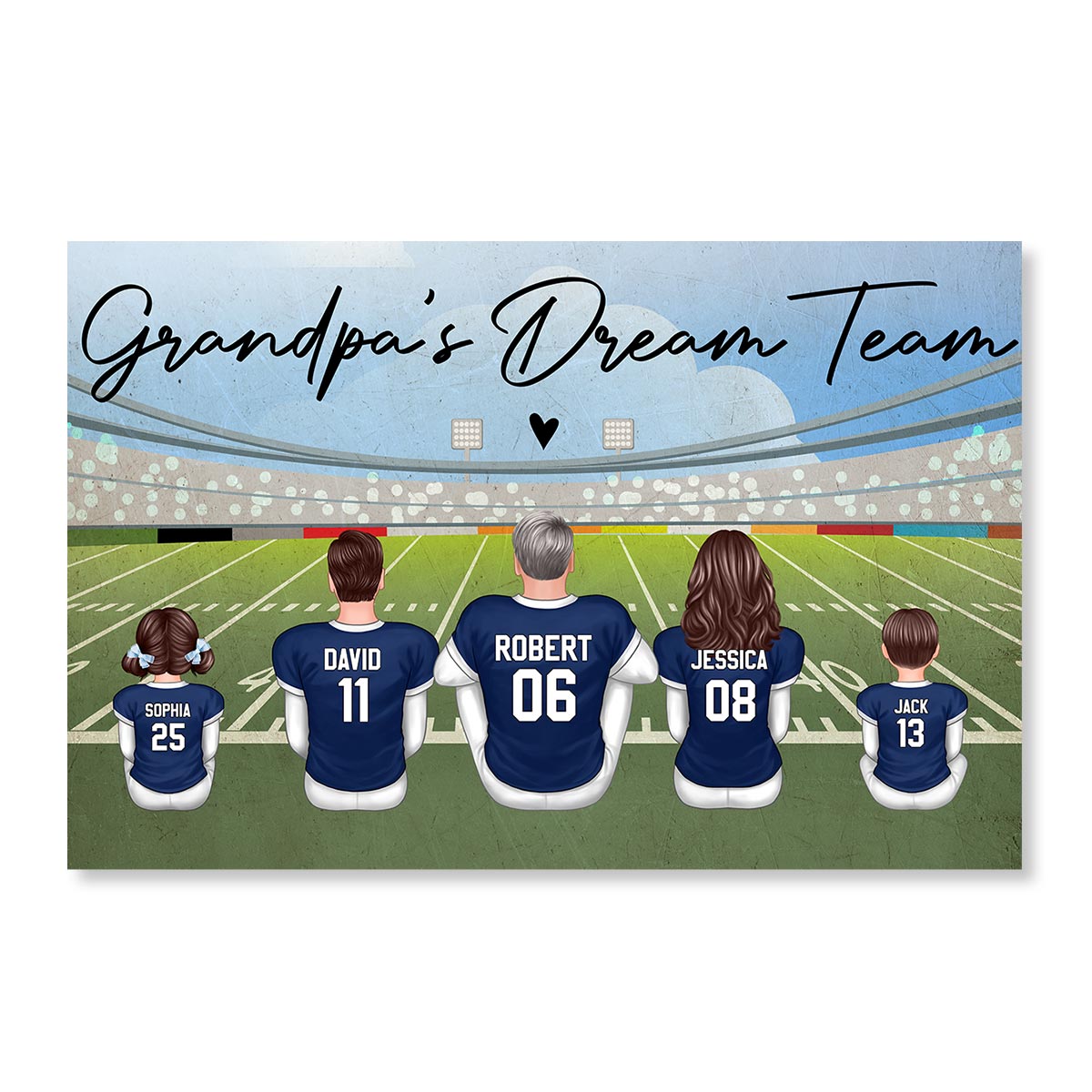 American Football GRANDPA DAD Dream Team Personalized Poster, Coolest Gift For Dad, For Grandpa, For Husband