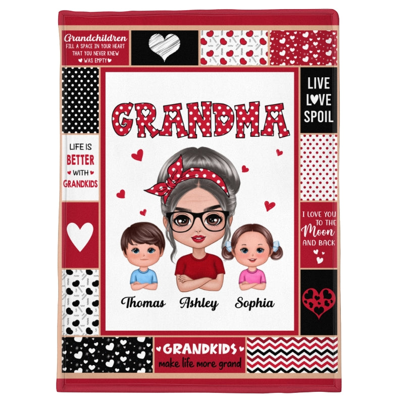 Polka Dot Pattern Grandma With Grandkids Personalized Fleece Blanket