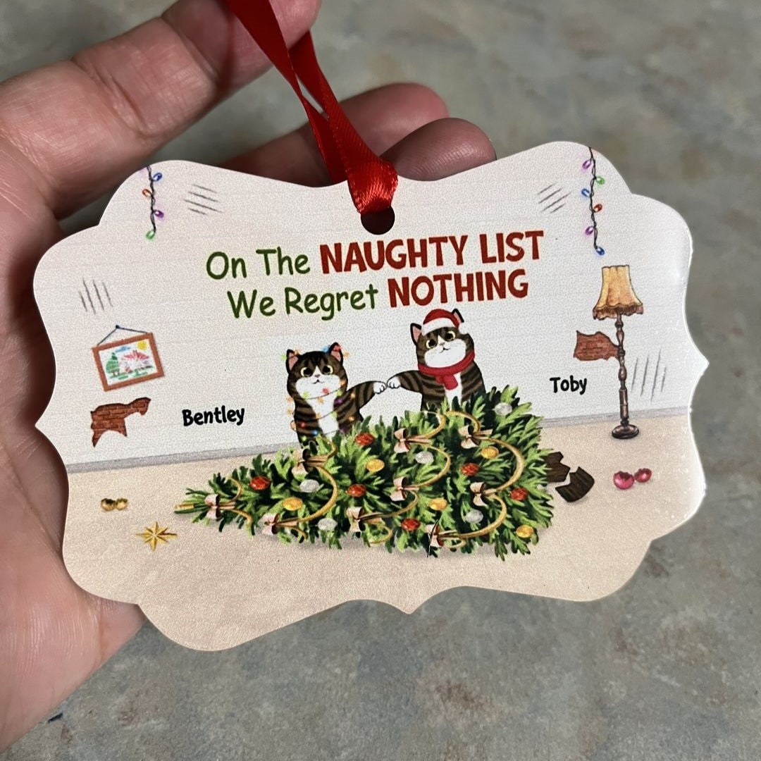 Naughty Cats Regret Nothing Personalized Christmas Ornament