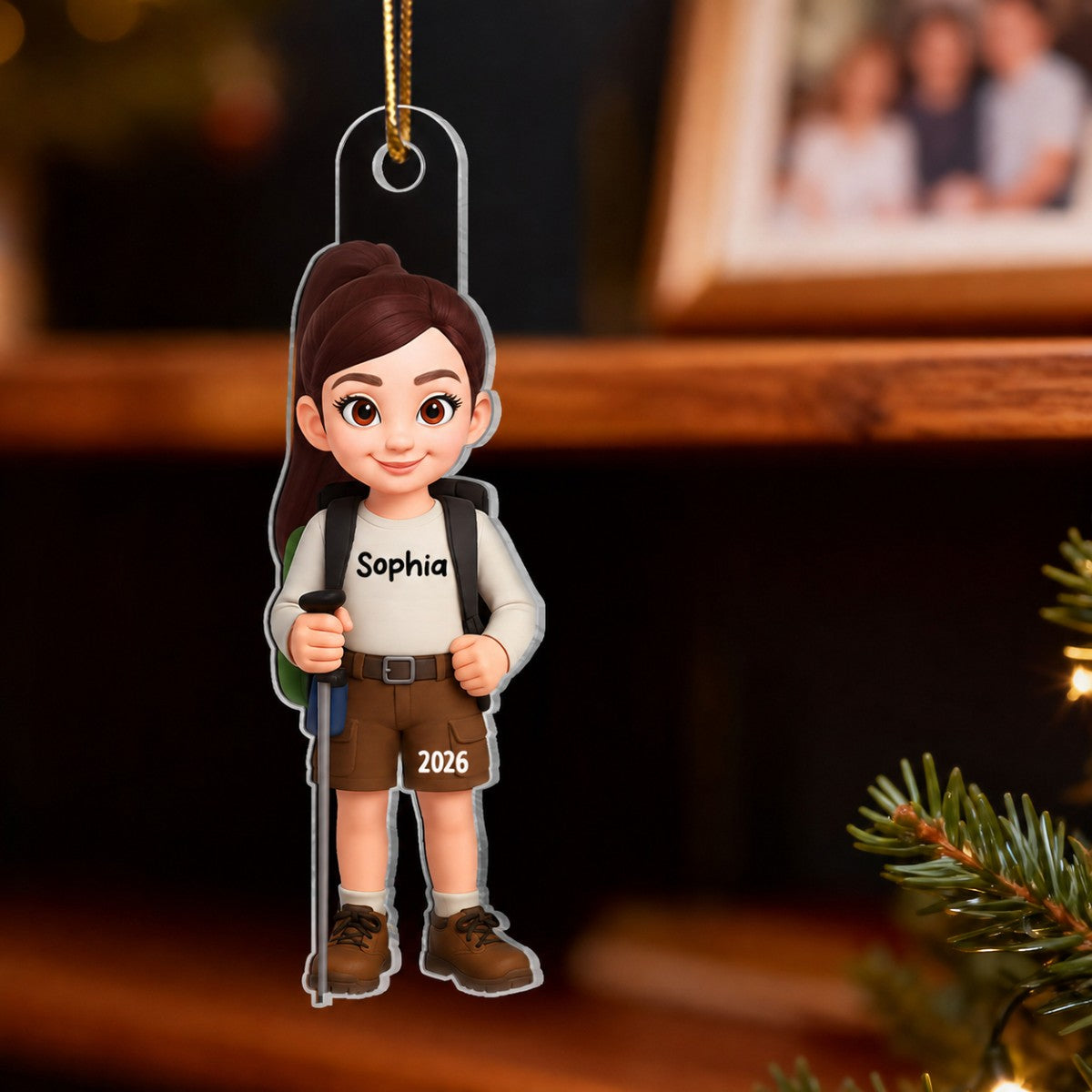Christmas Boy Girl Hiking - Personalized Acrylic Ornament - Gift For Hiking Lovers, Hikers, Campers, Trekking Mountain, National Park Lovers, Grandson, Granddaughter