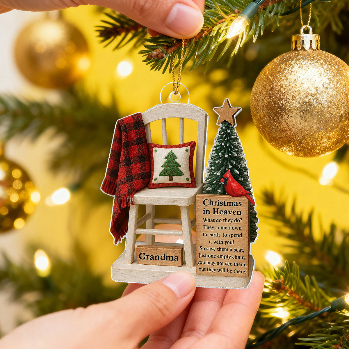 Christmas In Heaven Save A Seat - Personalized Acrylic Ornament - Christmas Memorial Keepsake For Family