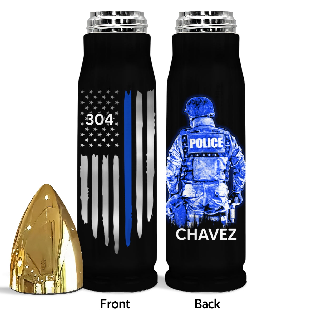 Police Thin Blue Line Personalized Bullet Tumbler, Appreciation Gift, Christmas Gift For Police Department, Police Officers