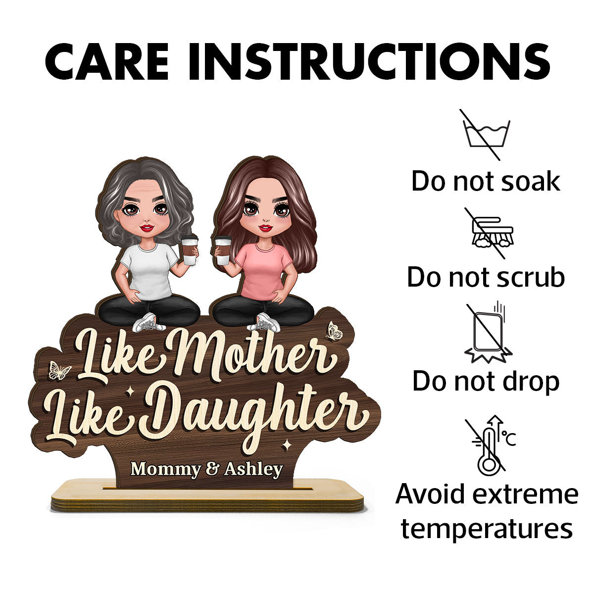 Like Mother Like Daughter Doll Women Sitting Personalized Standing Wooden Plaque