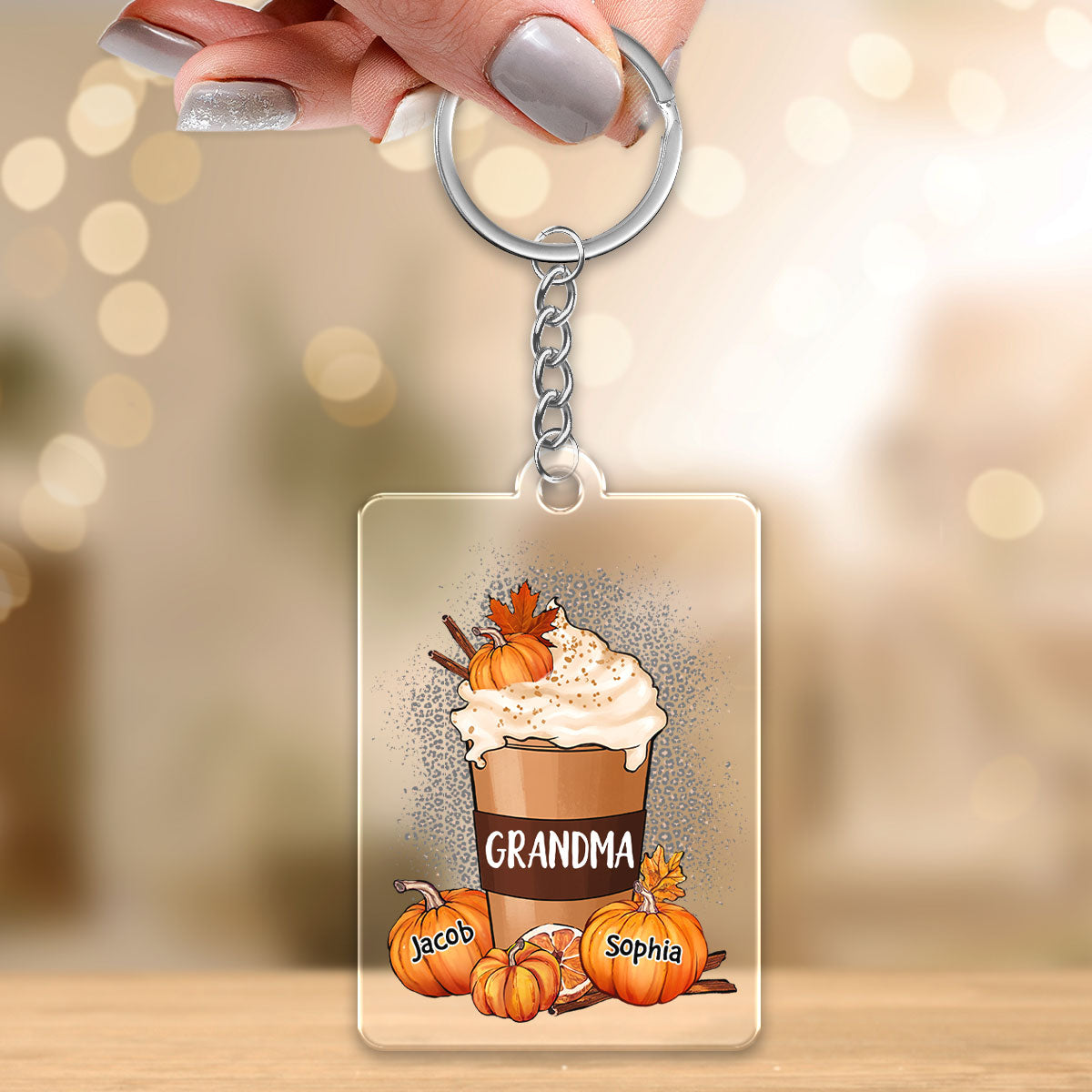 Grandma Mom Pumpkin Spice Latte Personalized Acrylic Keychain