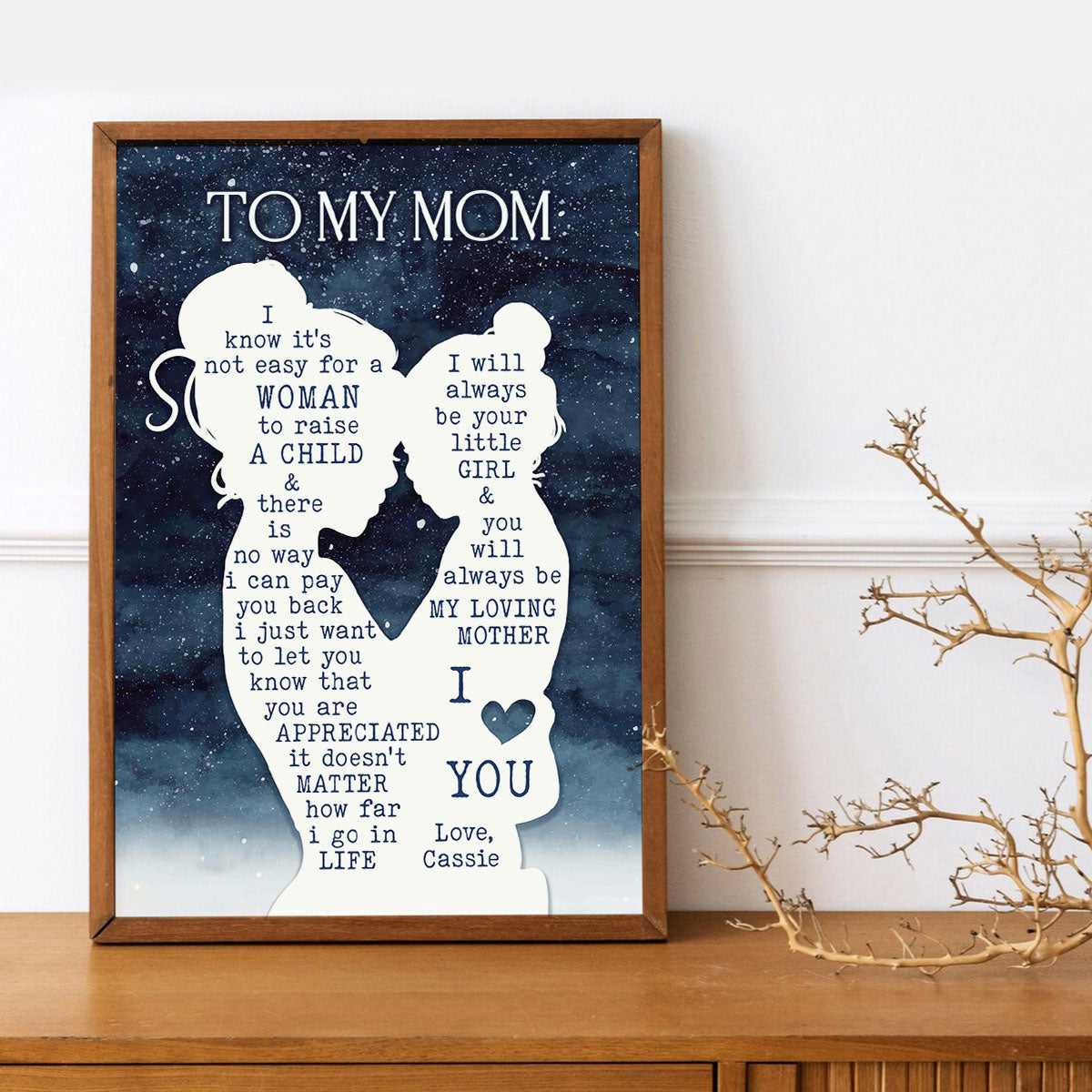 Mom & Daughter Silhouette Starry Night Personalized Poster, Heartfelt Gift Birthday Gift For Mom