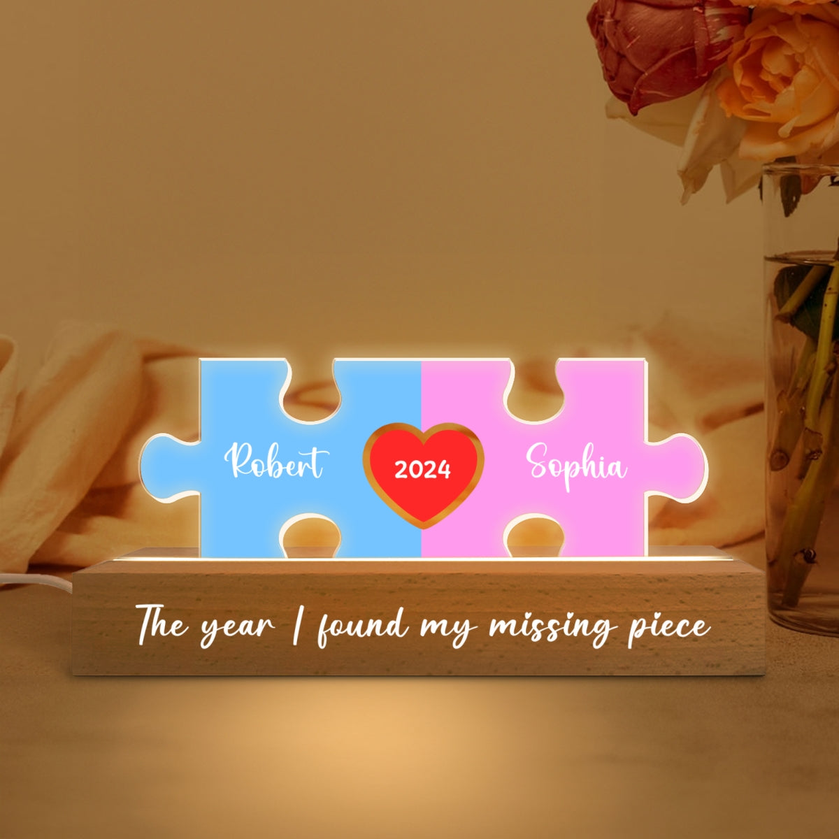 Love Is The Piece That Holds Us Together Couple Name Puzzle LED Night Light, Personalized Romantic Home Bedroom Decor For Couples,   Gifts For Her, For Him