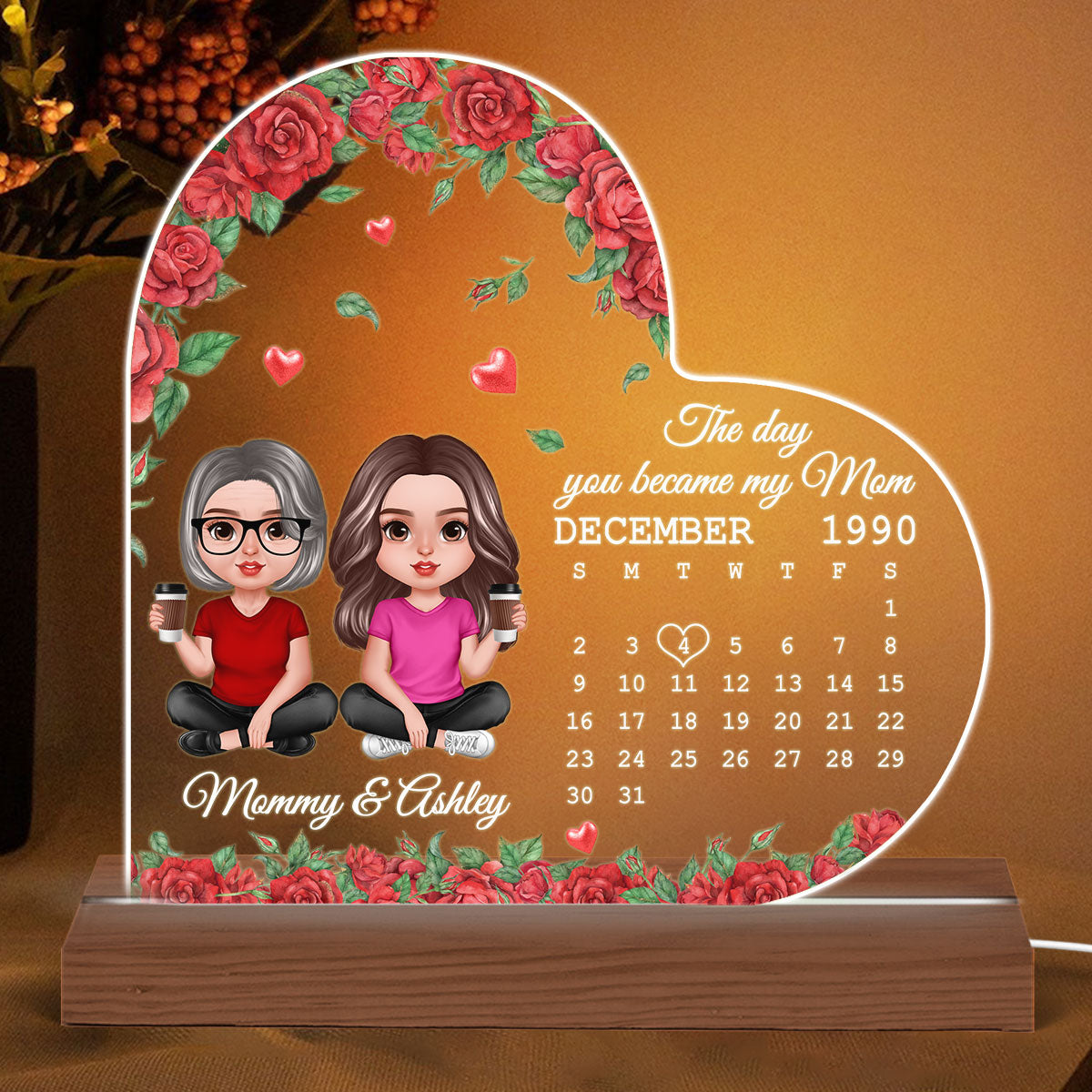 Realistic Doll Mother Daughter Personalized Acrylic Custom Shape LED Night Light - Gift For Mom
