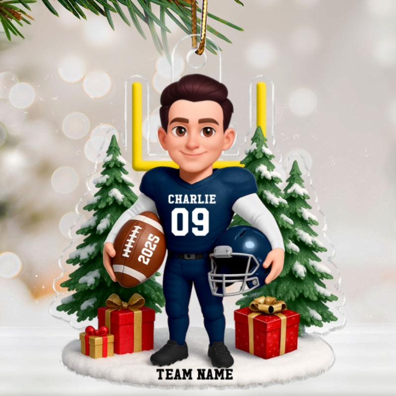 3D Effect Christmas Proud American Football Player - Personalized Acrylic Ornament - Gift For Football Lovers