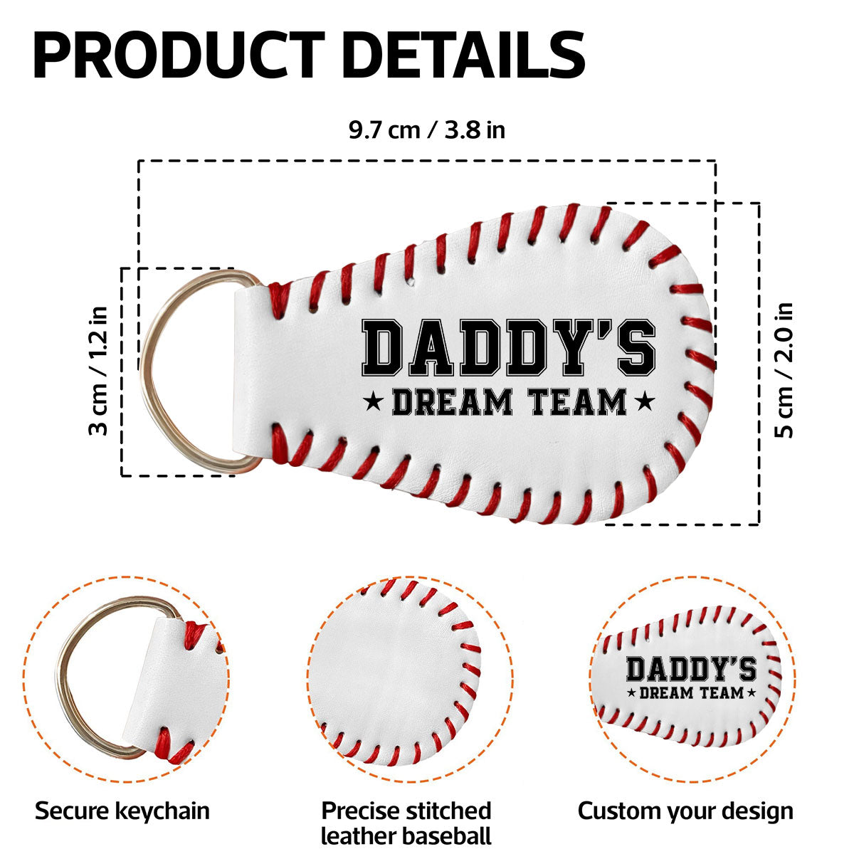 Baseball Family Team Daddy's Team Fist Bumps Personalized Baseball Leather Keychain