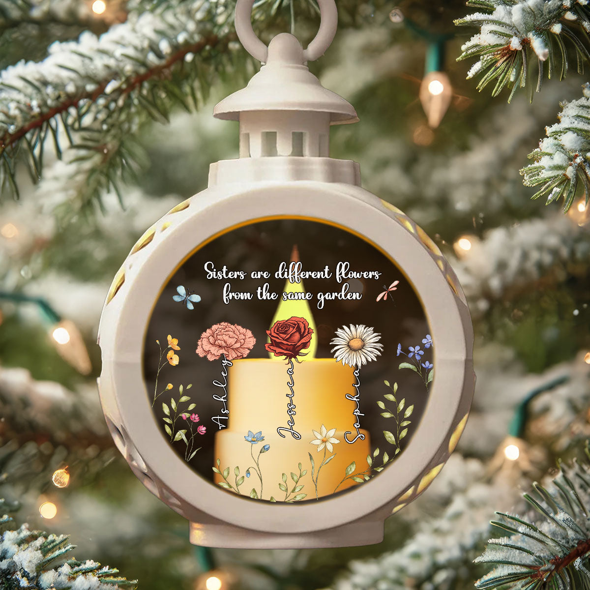 Sisters Are Different Flowers From The Same Garden Personalized Lantern Ornament, Christmas Gift For Sisters, Siblings, Besties