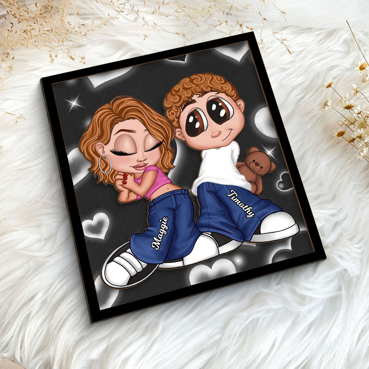 Y2K Couple Background Personalized 2-layer Wooden Plaque, Gift For Him, For Her