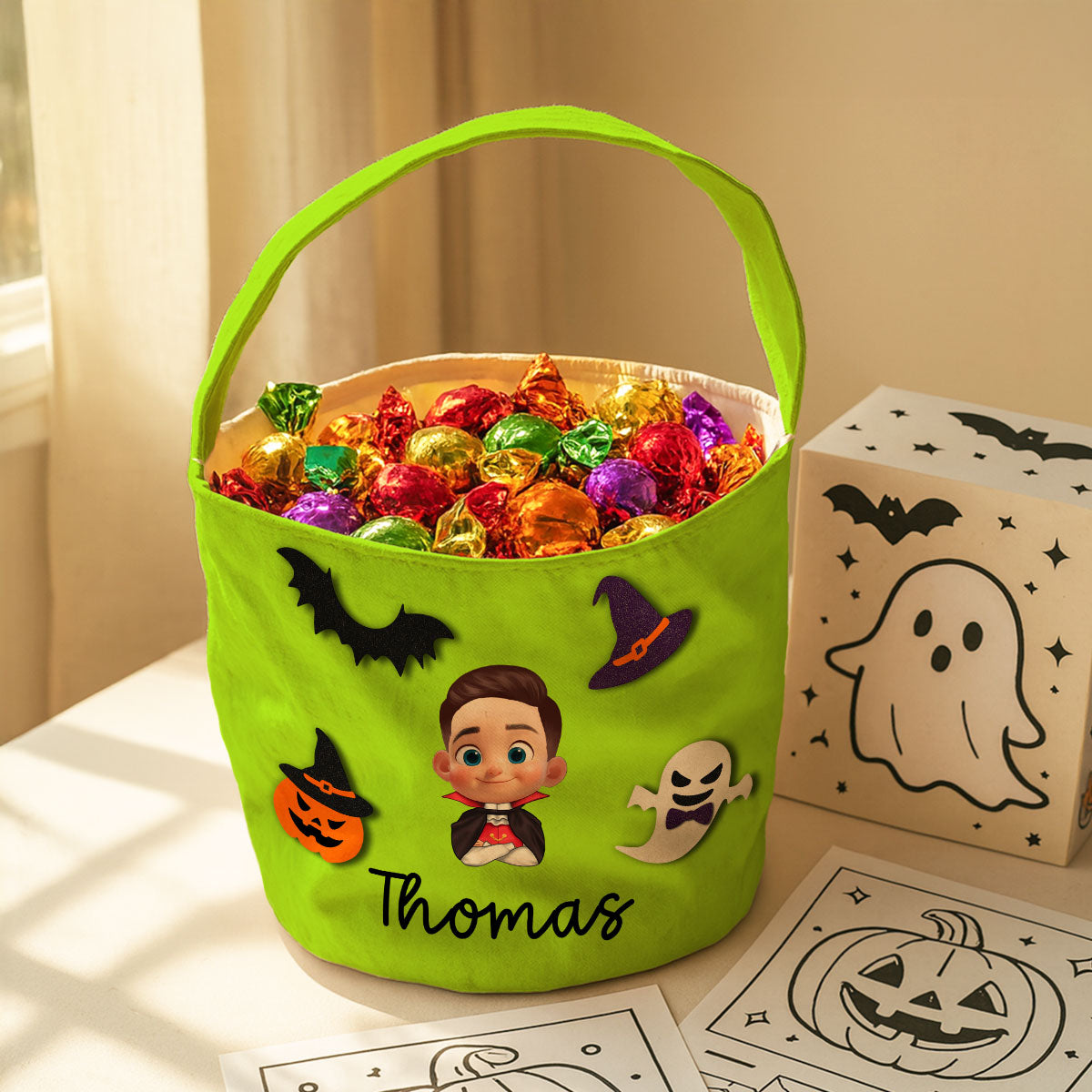 Halloween Theme Cute Cartoon Kid Personalized Trick Or Treat Basket, Gift Bag, Treat Bag For Kids