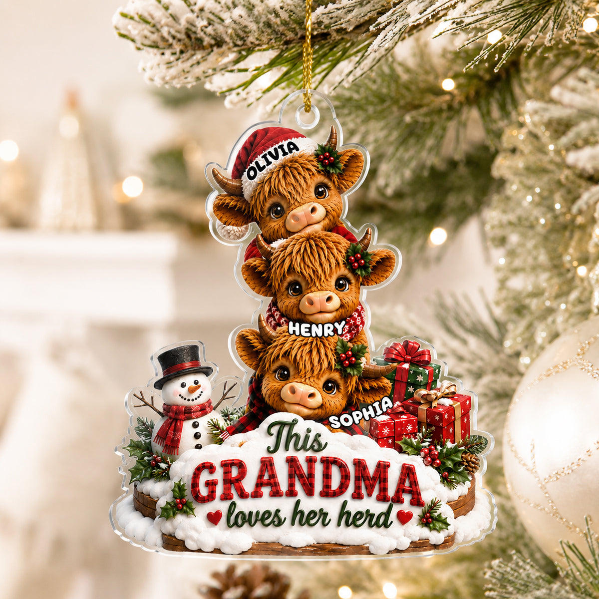 This Grandma Loves Her Herd - Personalized Acrylic Ornament - Christmas Gift for Grandma