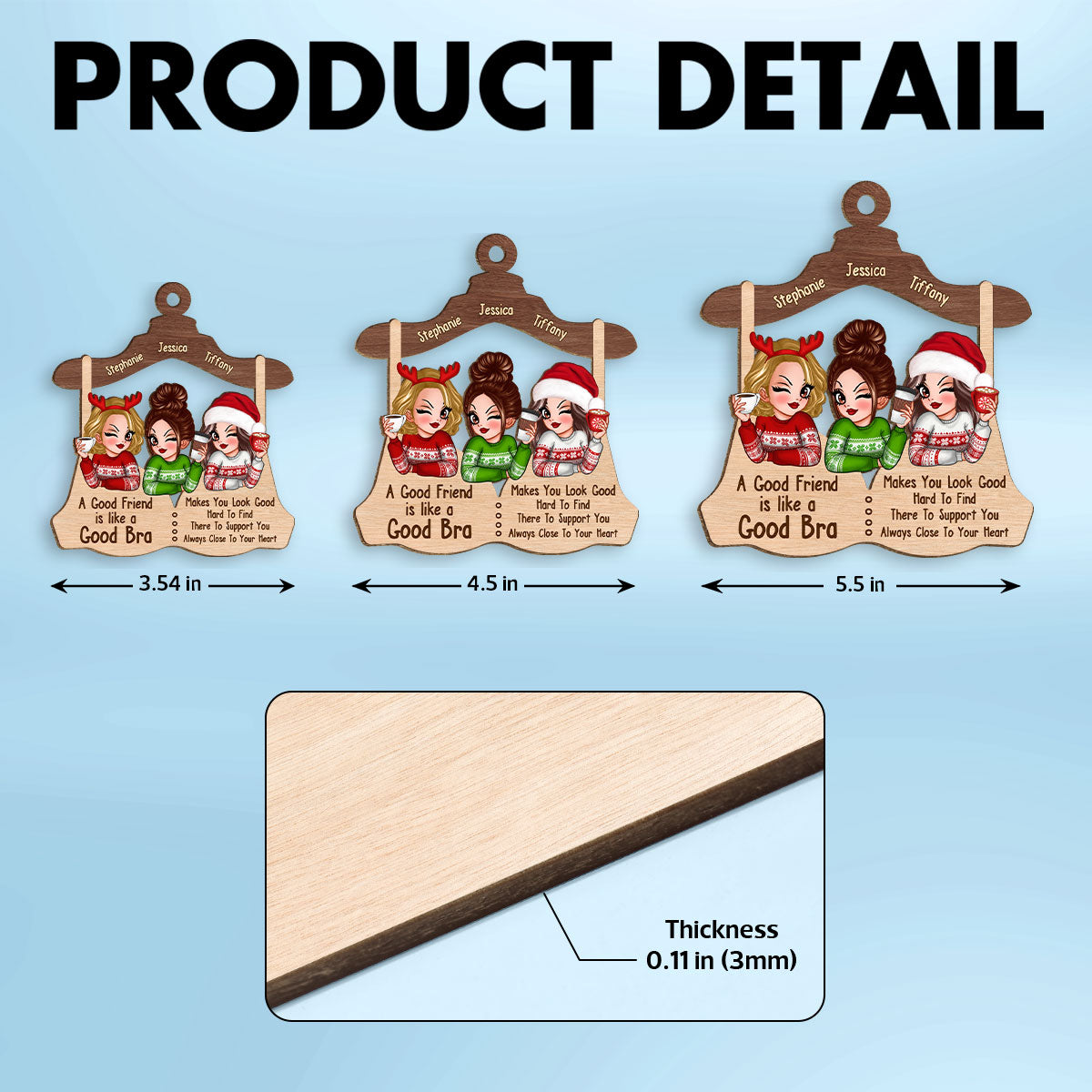 A Good Friend Is Like A Good Bra Personalized Wooden Ornament, Funny Christmas Gift For Besties, Best Friends, Sisters