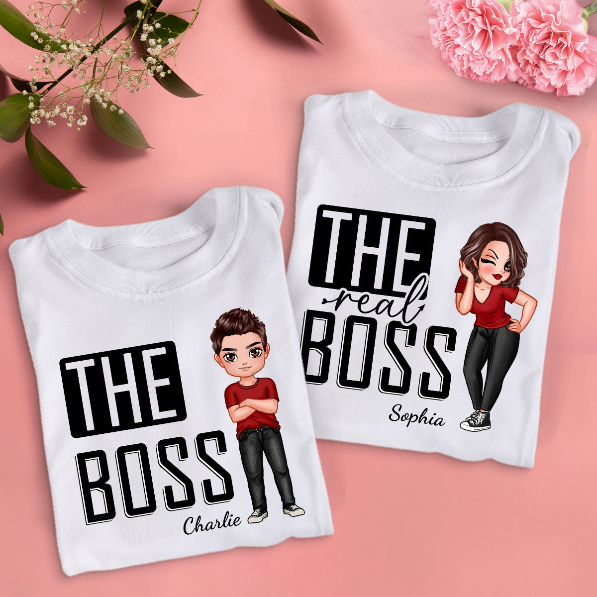 The Boss The Real Boss Funny Valentine‘s Day Gift For Couple Personalized Matching Shirts [Set of 2 Shirts]