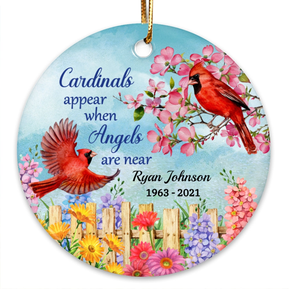 Cardinal Flowers Memorial Personalized Circle Ornament