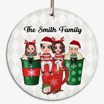 Doll Family Sitting On Christmas Beverage Personalized Circle Ornament