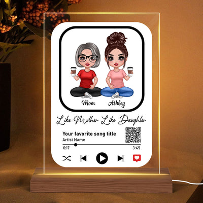 Like Mother Like Daughters Doll Mom And Daughters Sitting Favorite Song Scannable QR Code Personalized Rectangle Acrylic Plaque LED Night Light