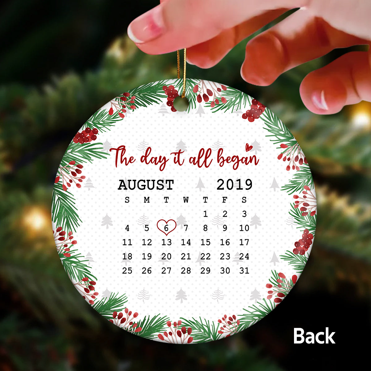 Doll Couple Kissing Anniversary Date Christmas Gift Personalized Double Sided Circle Ornament