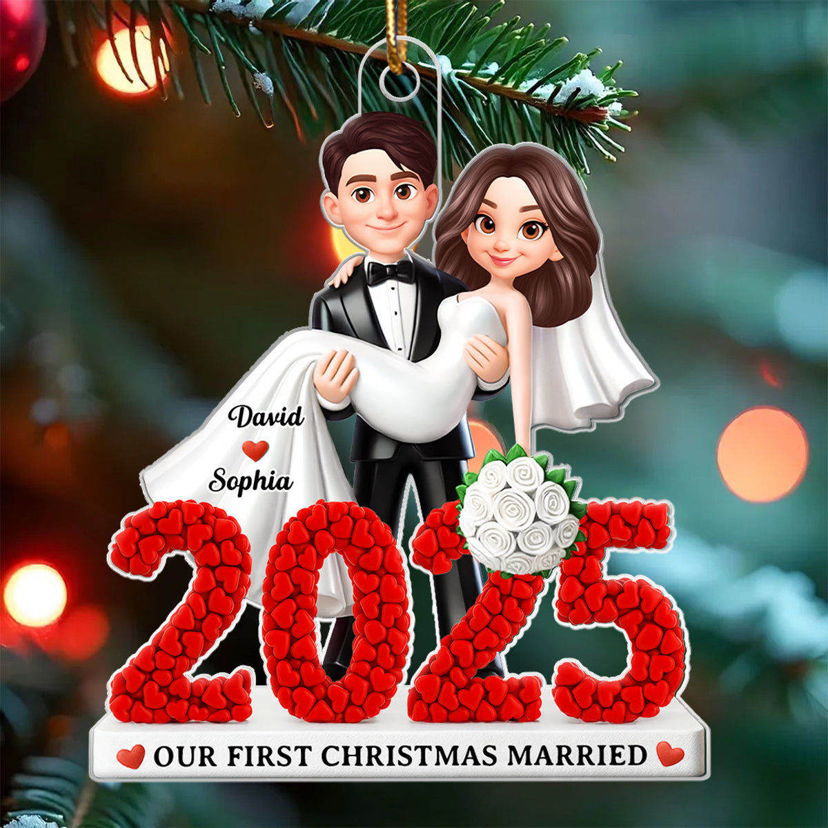 First Christmas Married 2025 - Personalized Acrylic Ornament - Christmas Gift for Newly Married Couple