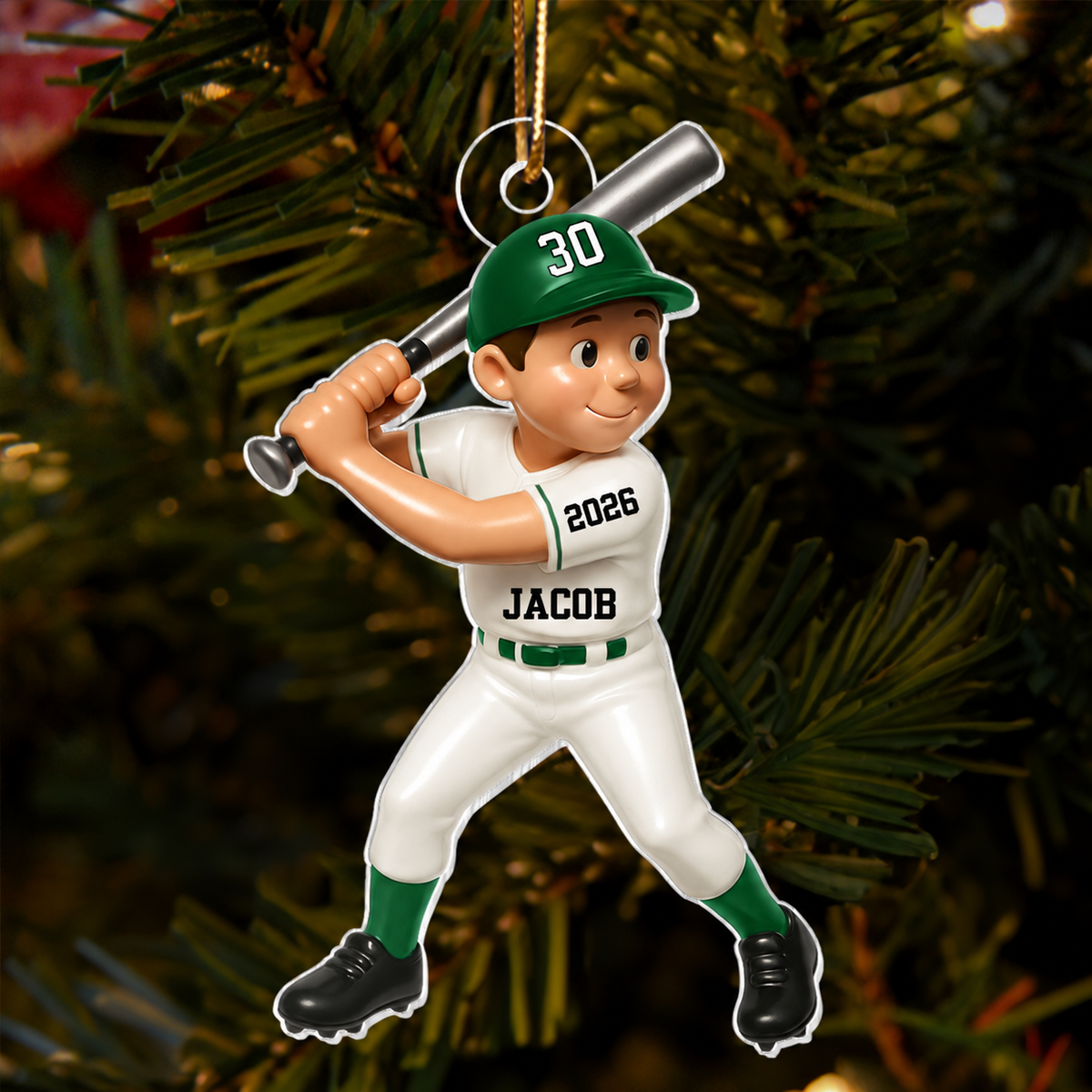 Cute Baseball Player 3D Effect, Personalized Acrylic Flat Ornament, Gift for Son, for Daughter, for Grandson, for Granddaughter