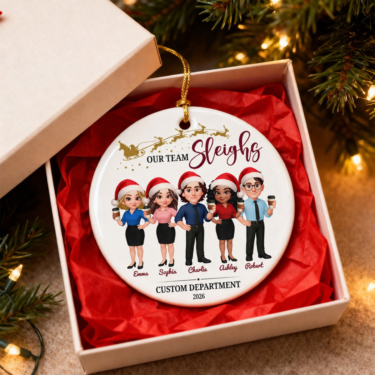 Our Team Sleighs - Personalized Ceramic Ornament - Funny Gift For Work Besties, Colleagues