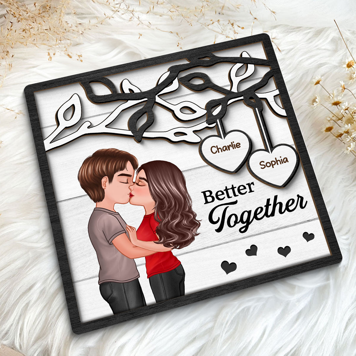 Couple Kissing Under Tree Gift For Him For Her Personalized 2-Layer Wooden Plaque