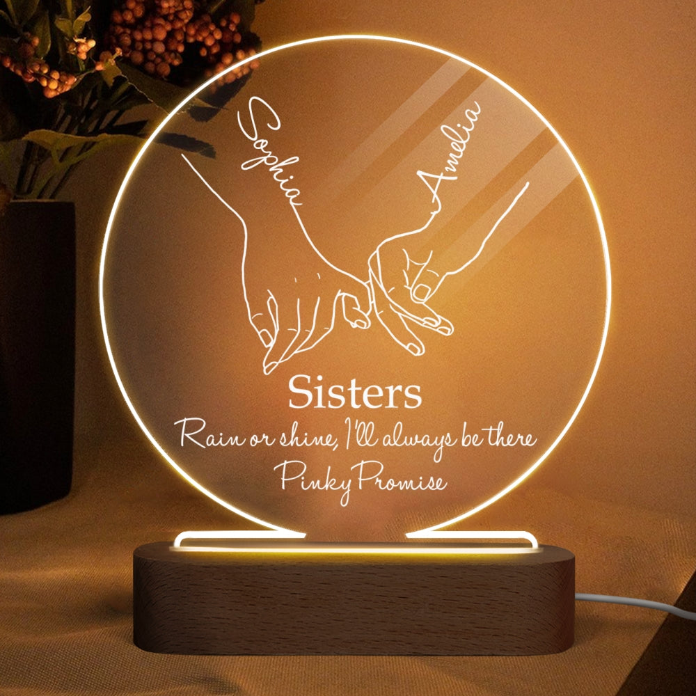 Besties Sister Pinky Promise Personalized Circle Acrylic Plaque With LED Night Light