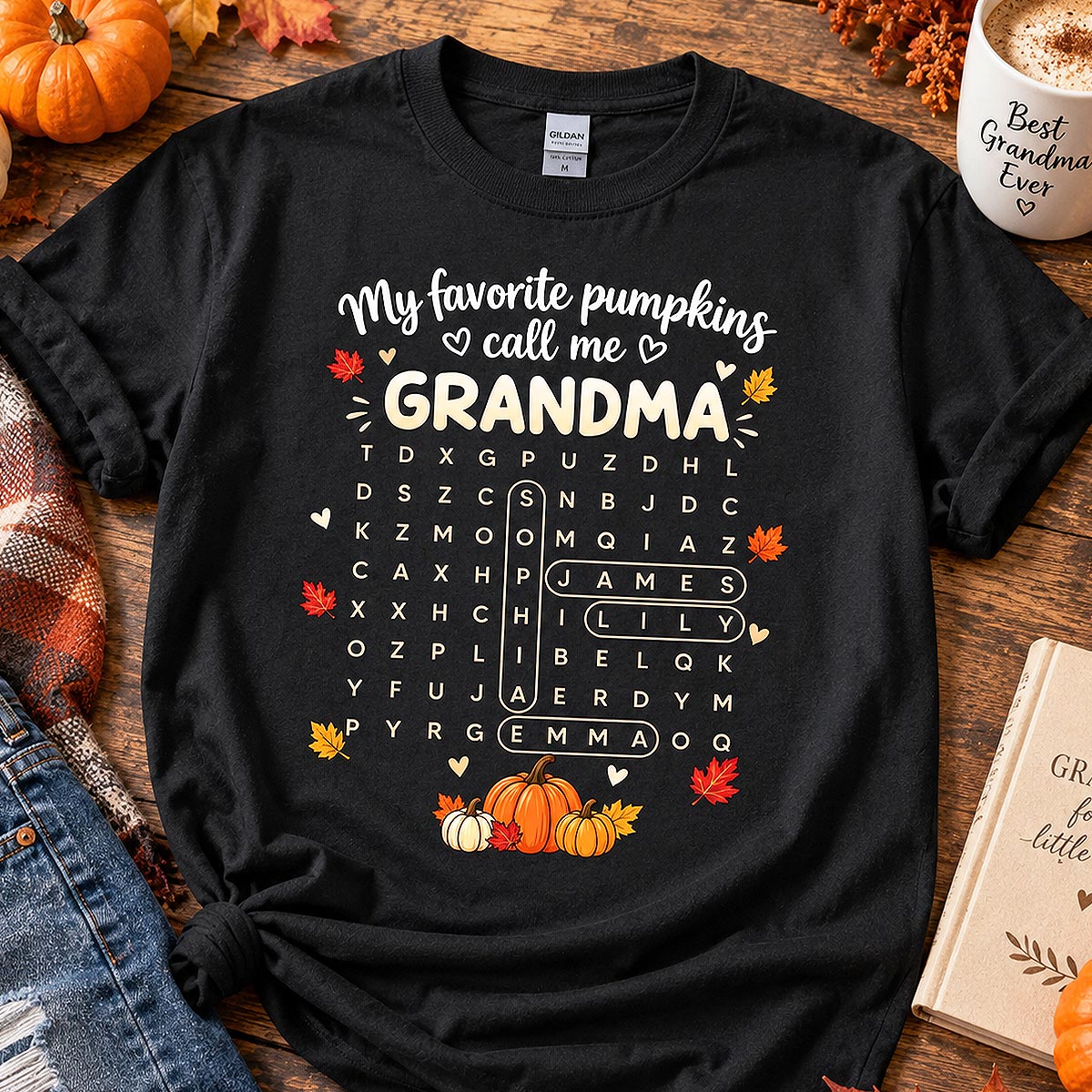 Favorite Pumpkins Call Me Grandma Word Search Puzzle - Personalized Shirt - Fall Season Gift For Grandma