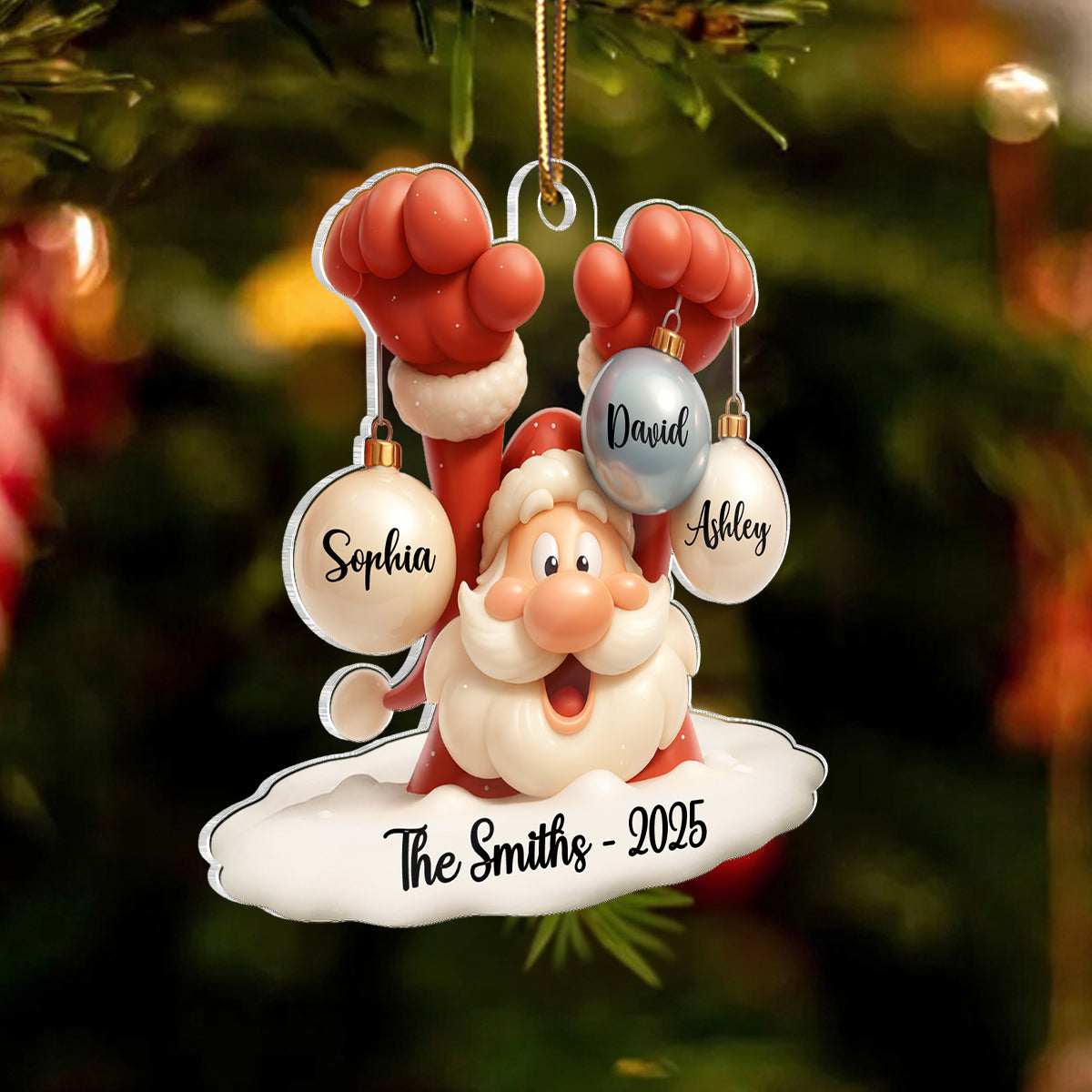 Family Name Christmas Santa Personalized Ornament, Gift for Family, Acrylic Ornament