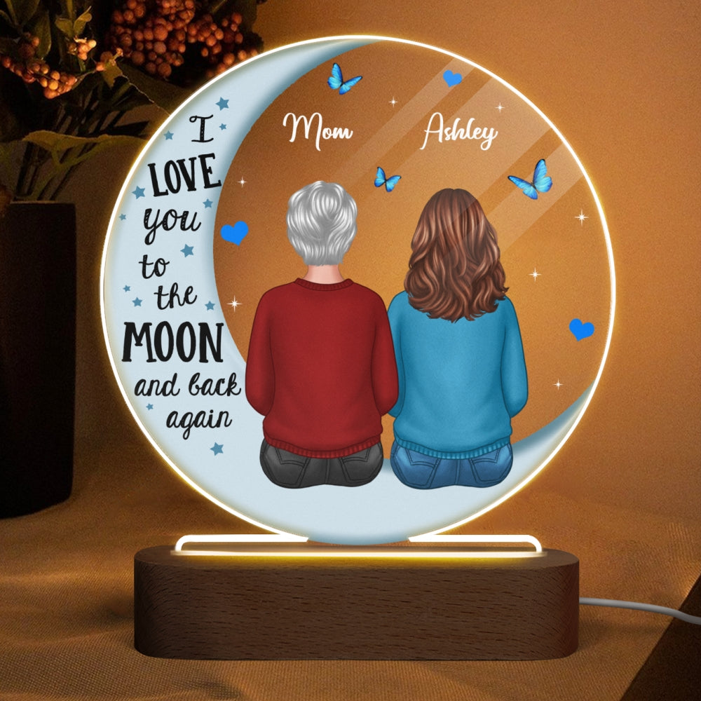 Mom And Children Blue Moon Personalized Circle Plaque LED Night Light