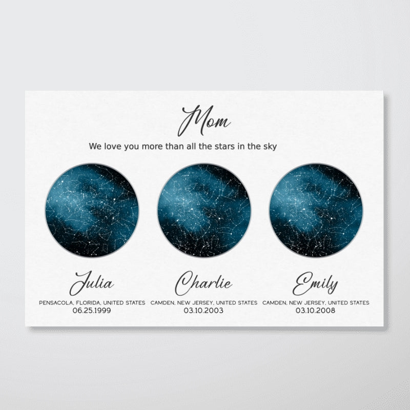 Mom We Love You More Than All the Stars in the Sky Personalized Poster, Custom Star Map by Date, Gift from Daughter Son Husband, Mom Birthday Gift