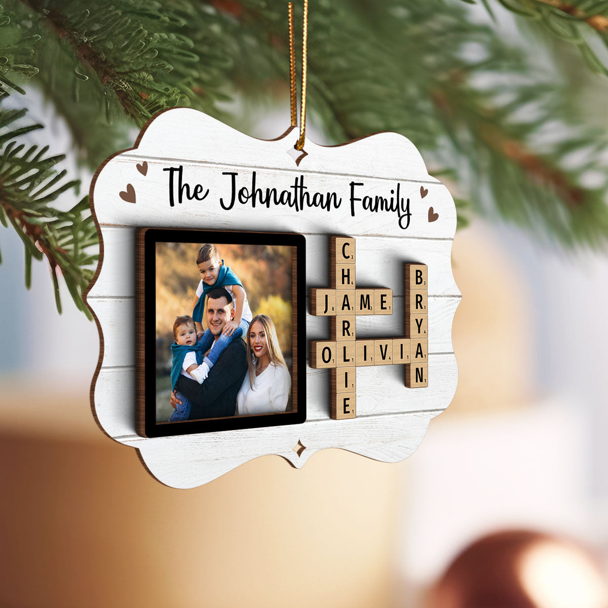 Family Crossword Puzzle Art Personalized Christmas Photo Frame Ornament, Hanging Photo Car Ornament, First Car Gift, Test Pass Gift