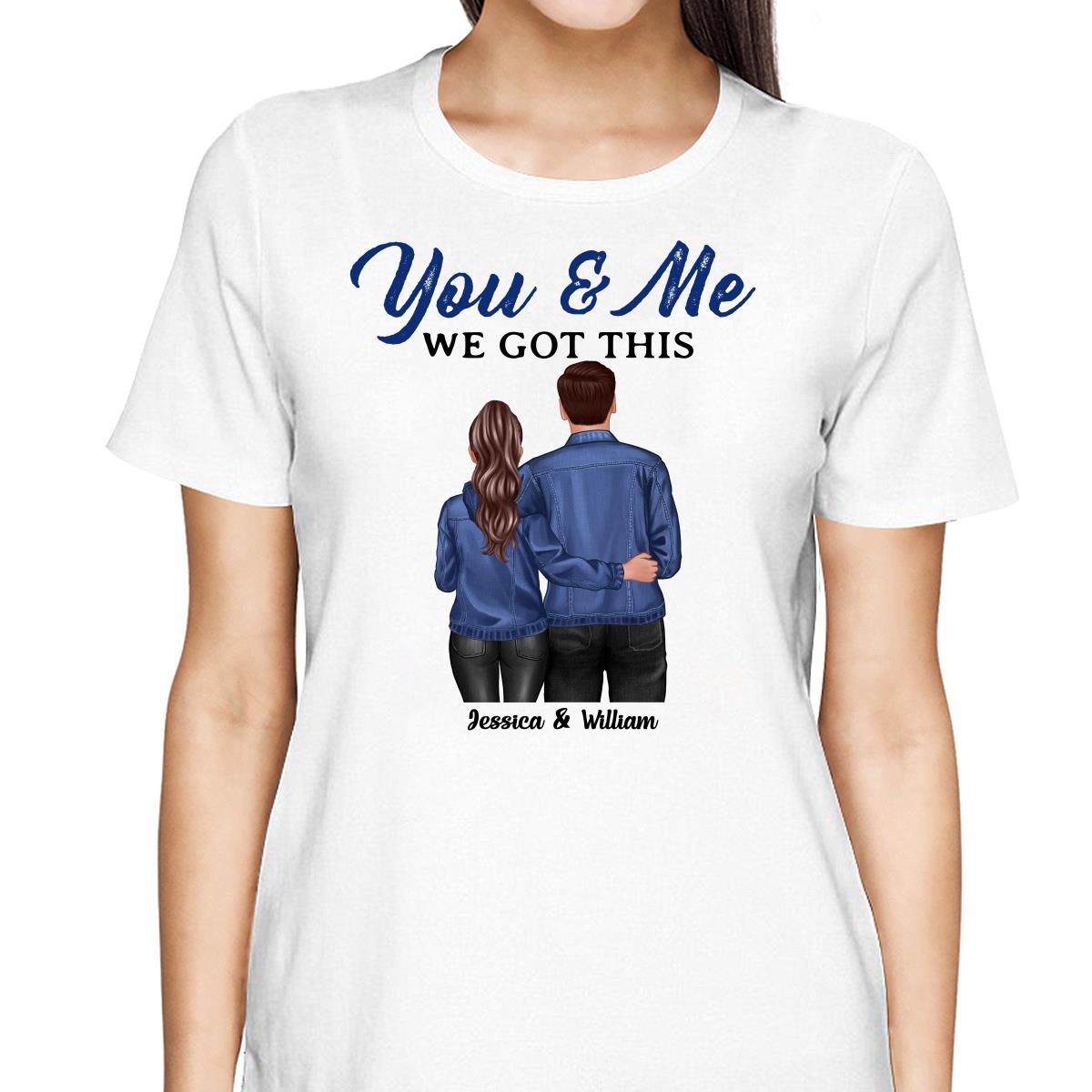Denim Back View Couple Standing Hugging Personalized Shirt